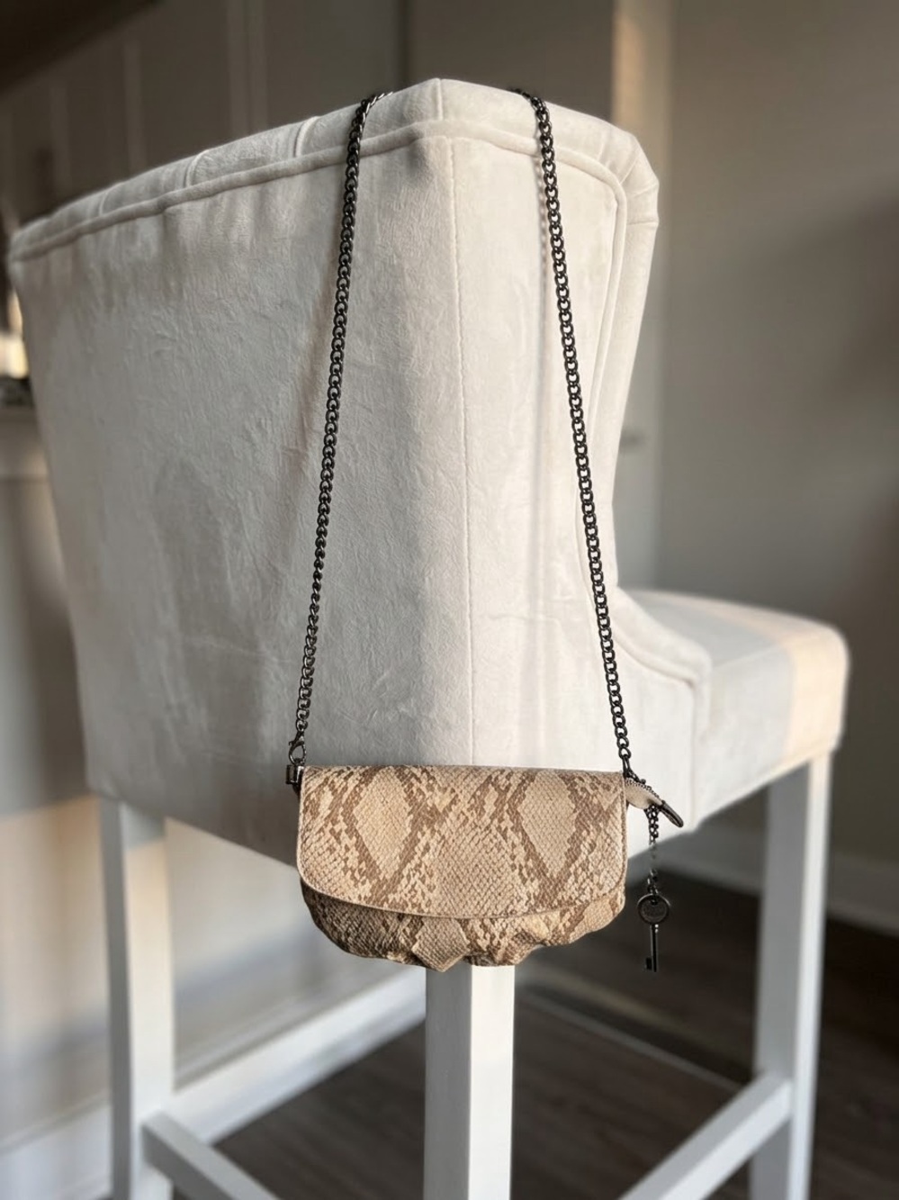 Anthropologie Snake-Embossed Crossbody Bag in Neutral Beige anthro purse